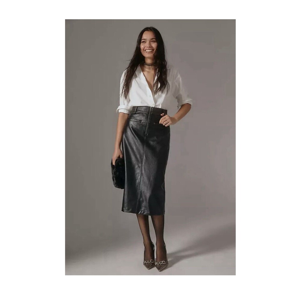 Pilcro Faux Leather Moto Skirt Size 4 Midi Anthropologie Pencil Black